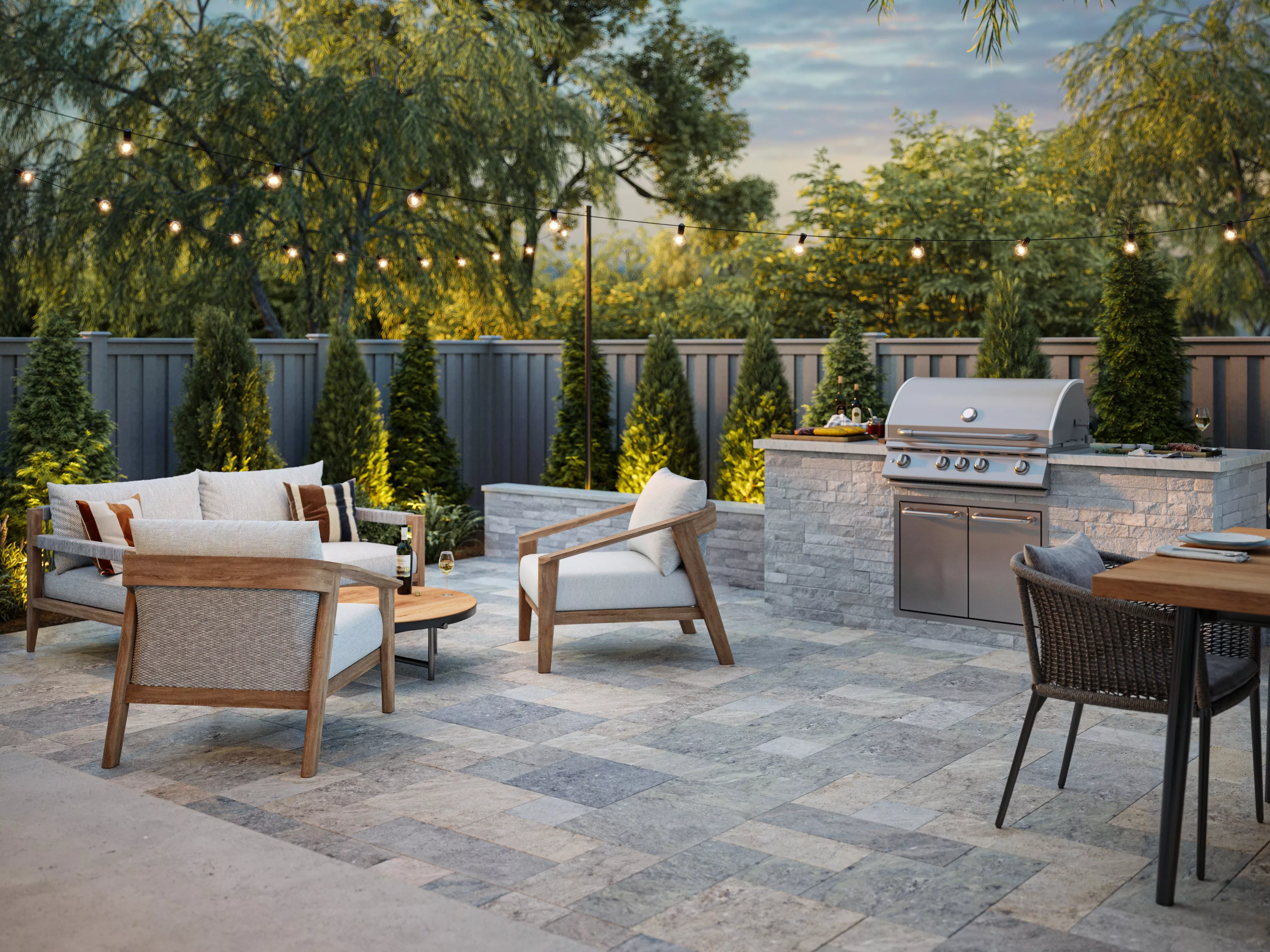 Beautiful outdoor patio with stone tile flooring